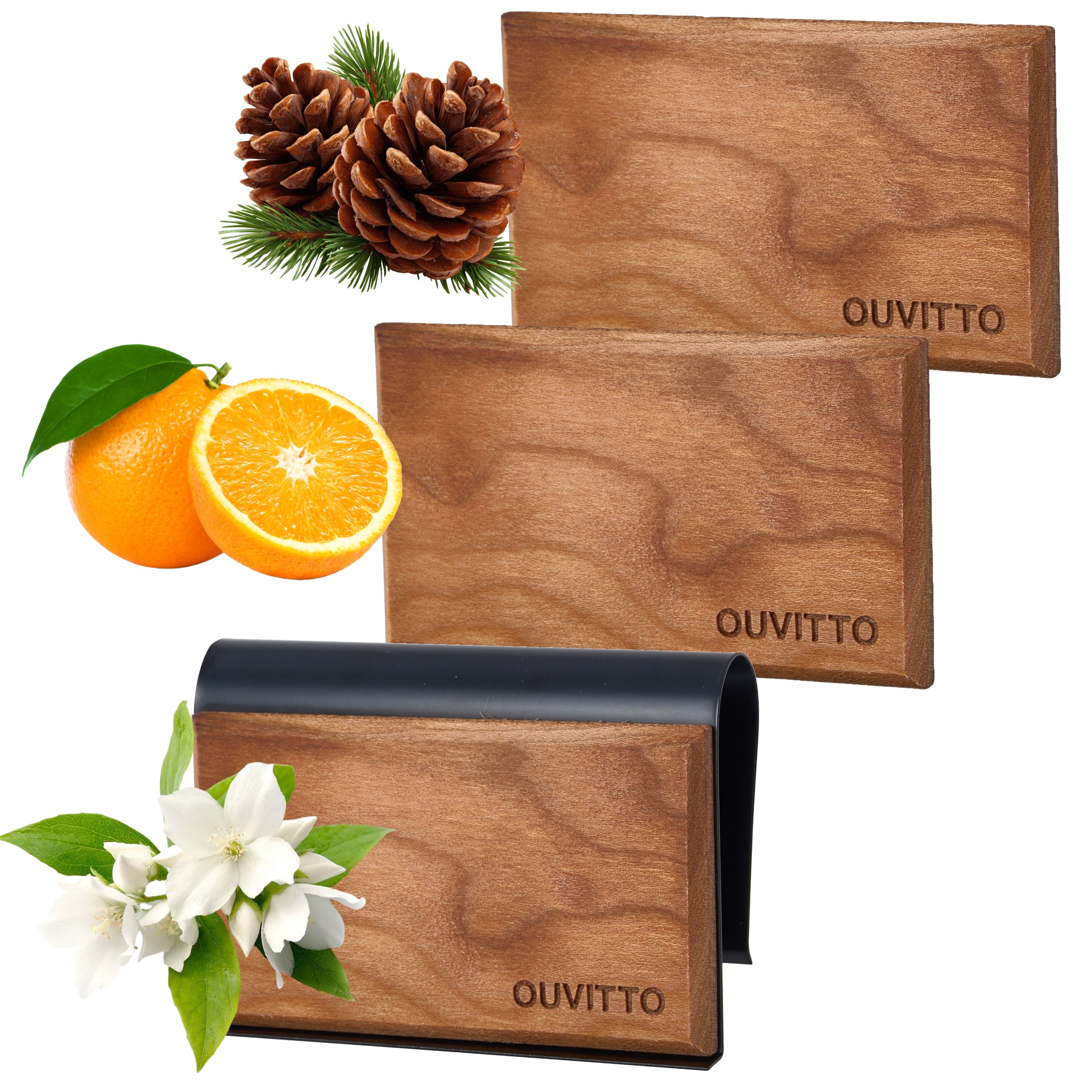OUVITTO Jasmine, Grove & Pine – 3-Pack Wooden Car Air Freshener